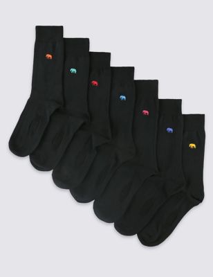 7 Pairs of Cotton Rich Stay Soft Elephant Motif Socks